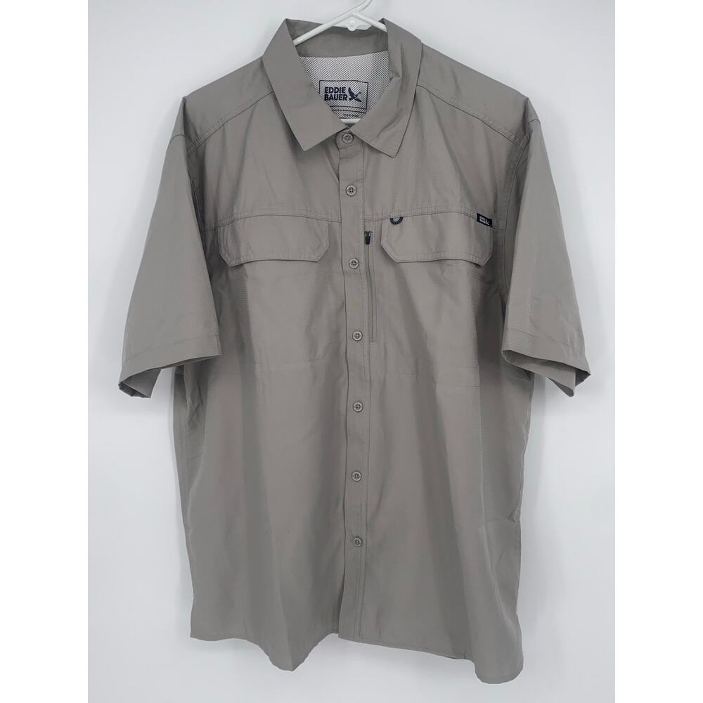 Eddie Bauer NWT Fishing Shirt Gray Woven Tech Button-Up